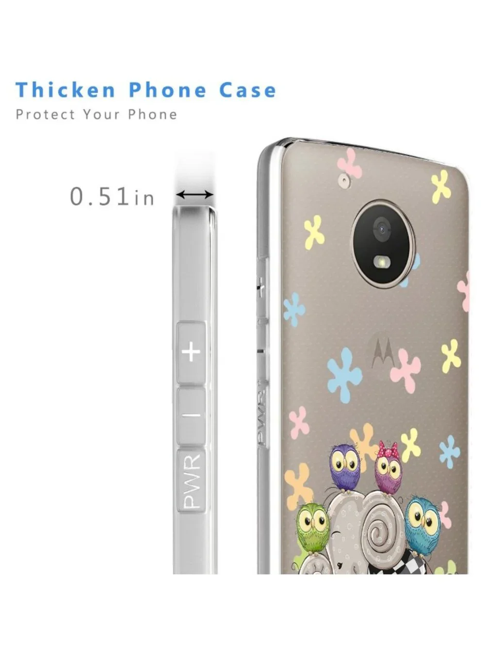 3 NEW Motorola Moto E4 Case Clear Cute Cartoon Elephant Owl Floral Cover Bumper